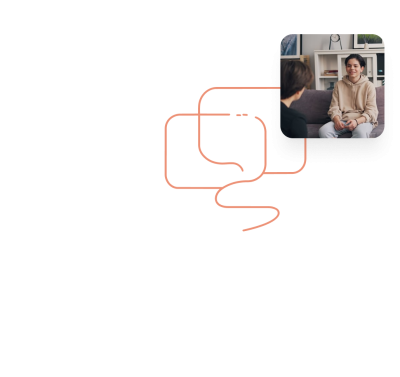 TMH super graphic with chat icons and thumbnail of teen and therapist talking