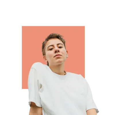 Young teen looking down at the camera