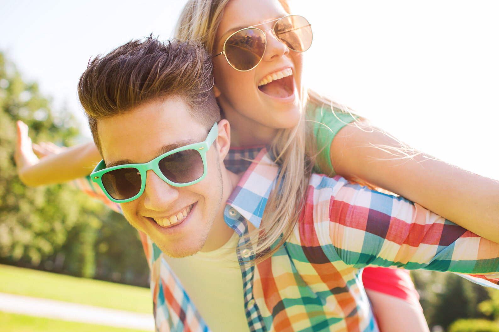 Joyful teens sunny sunglasses smiling